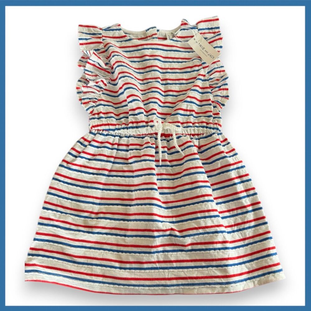 Janie & Jack Red White & Blue Striped Dress Size 4 NWT